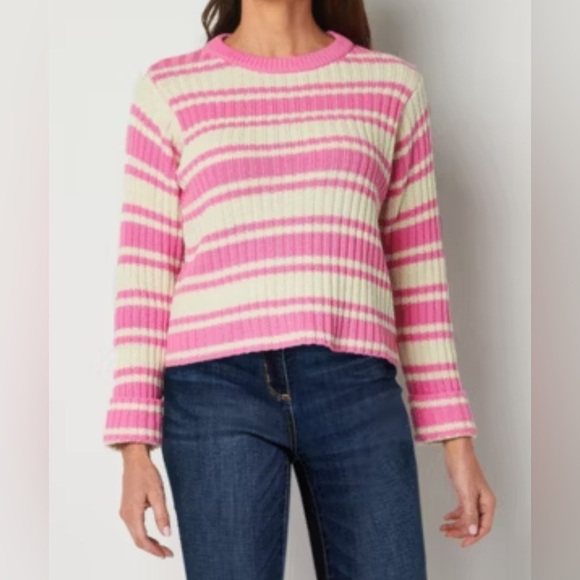 St. John's Bay Sweaters - St. John's Bay Long Sleeve Pullover Pink Striped Sweater (Bust 46”Length 24”)